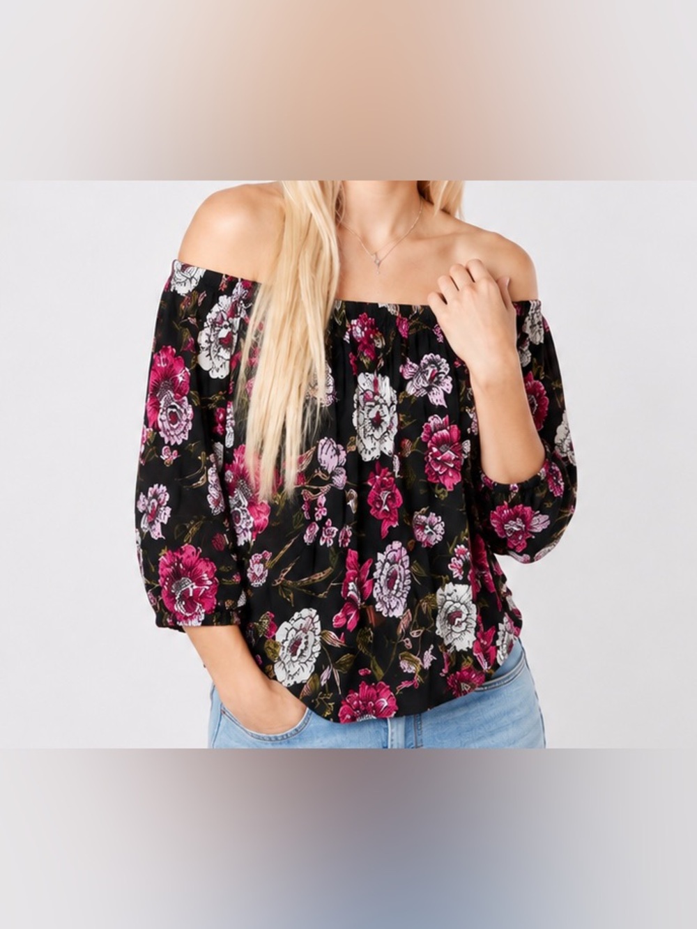 BILLABONG Floral Off The Shoulder Boho Blouse Long Sleeve Size M